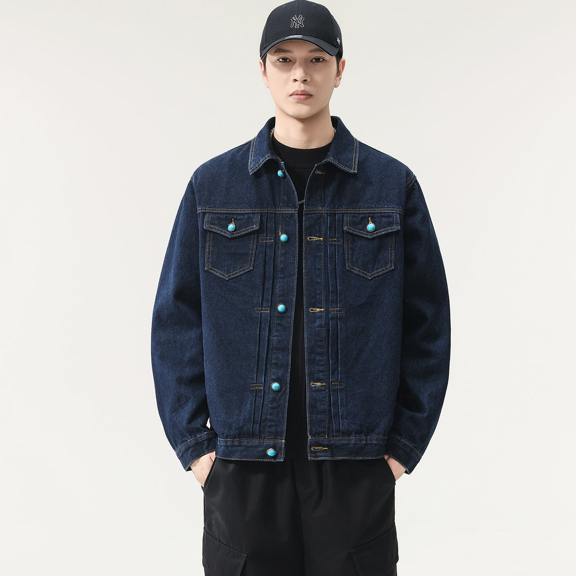 Men's Oversize Denim Jacket with Decorative Press Buttons and Boxy Fit Mune Fashion