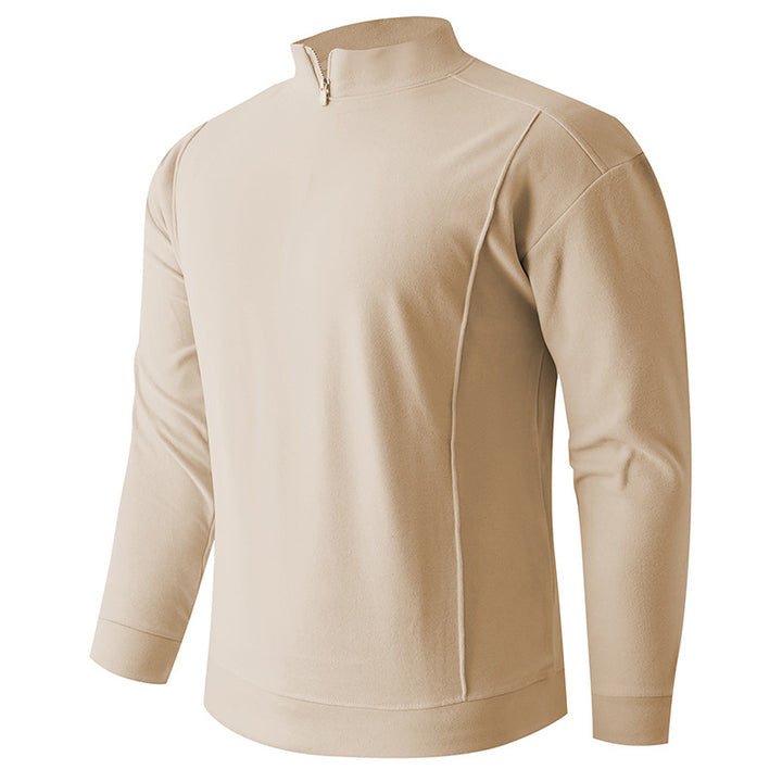 Men's Comfortable Stretch Half-Zip Sweater with Stand-Up Collar and Brushed Inner Lining Mune Fashion