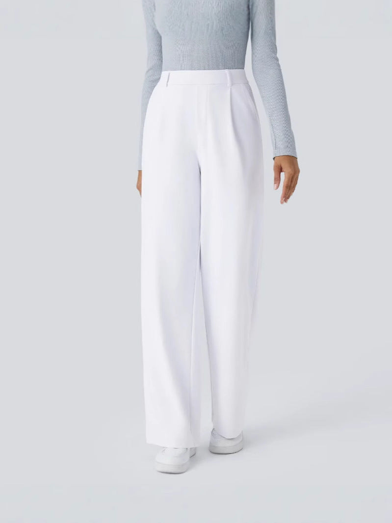 Ladies Elegant High-Waist Palazzo Pants with Front Pleats and Side Pockets Mune Fashion