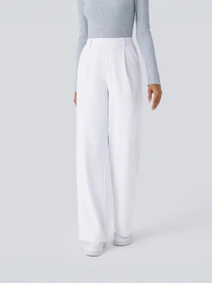 Ladies Elegant High-Waist Palazzo Pants with Front Pleats and Side Pockets Mune Fashion