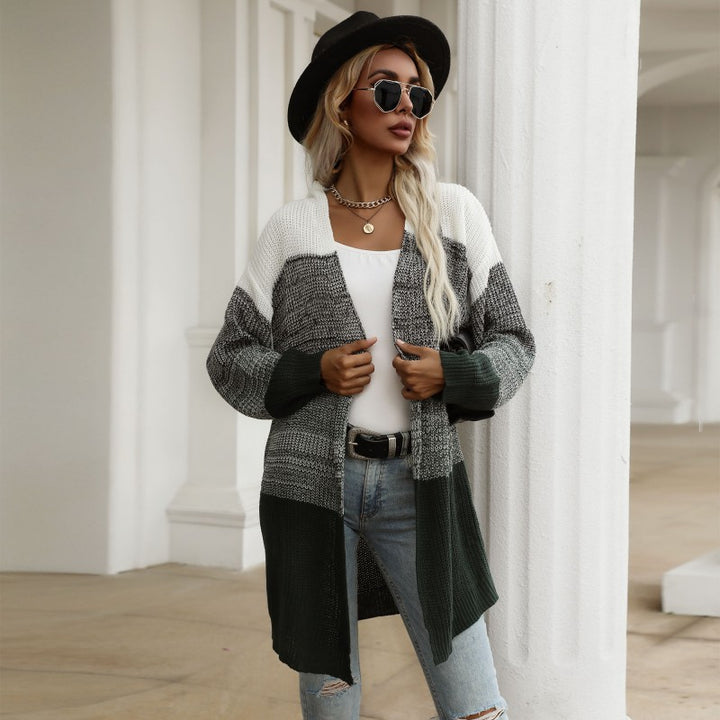 Women Longline Cardigan chunky knit with Colorblock and open front Mune Fashion