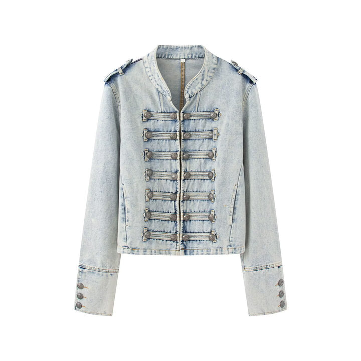 Women’s denim jacket in military style with decorative button placket Mune Fashion