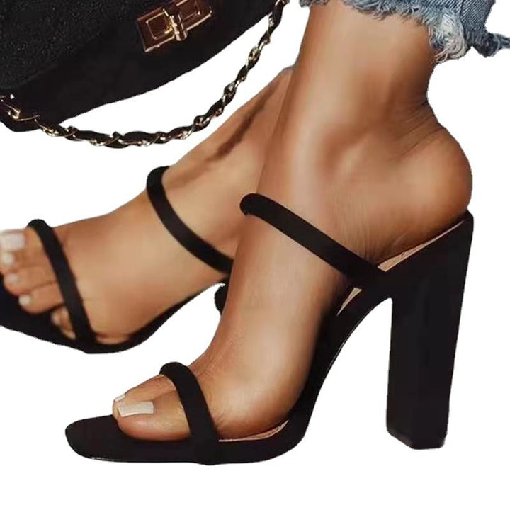 Women nan elegant slip-on sandal with square toe area, slender straps and stable block heel Mune Fashion