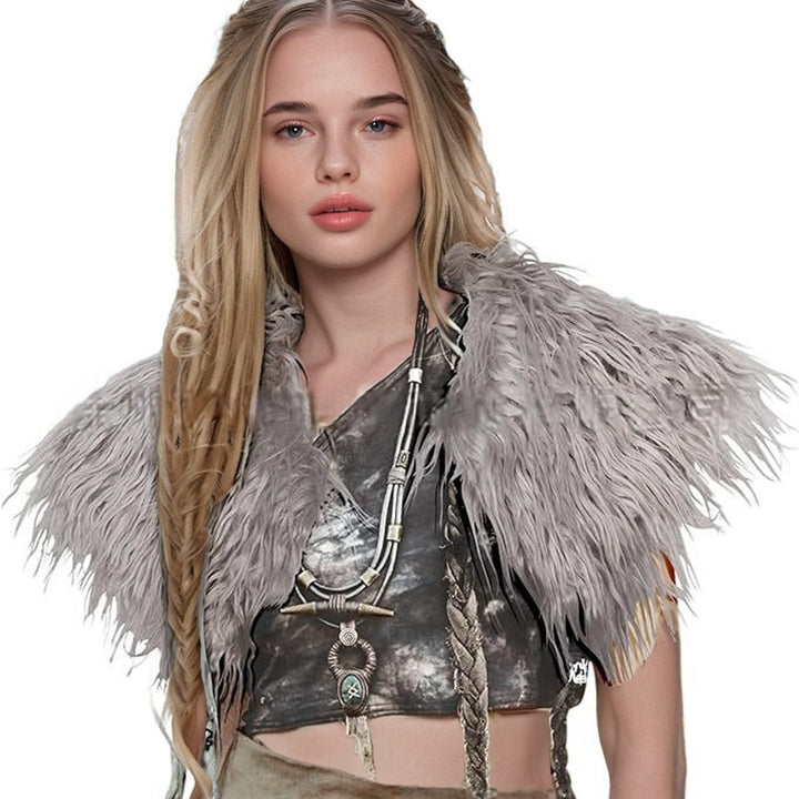 Ladies feather-trimmed shoulder stole in capelet style with soft faux fur collar Mune Fashion