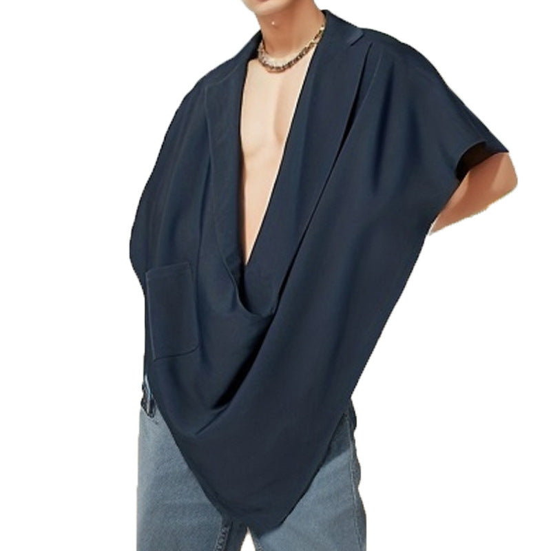 Women's Cape Blazer with shawl collar, open front, patch pocket, and pointed hem Mune Fashion