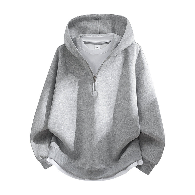 Unisex Oversize-Halfzip-Hooded Sweatshirt with Layered Look, Rounded Hem & Ribbed Cuffs Mune Fashion