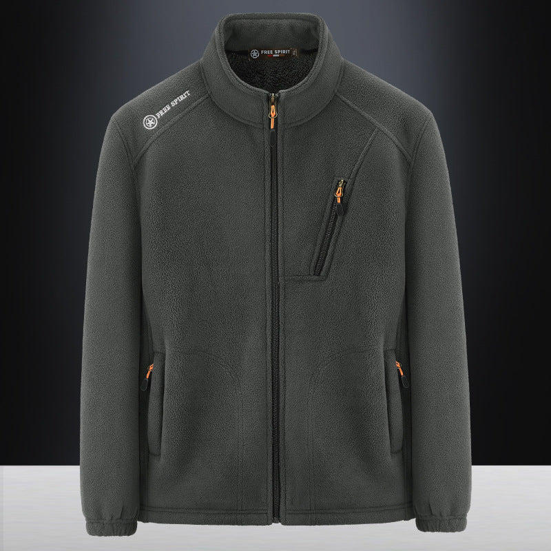 Men's Warm Microfleece Outdoor Jacket with Chest Zipper, Side Pockets and Stand-Up Collar Mune Fashion