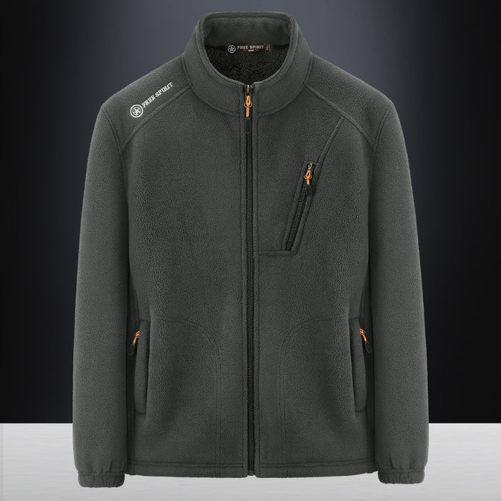 Men's Warm Microfleece Outdoor Jacket with Chest Zipper, Side Pockets and Stand-Up Collar Mune Fashion