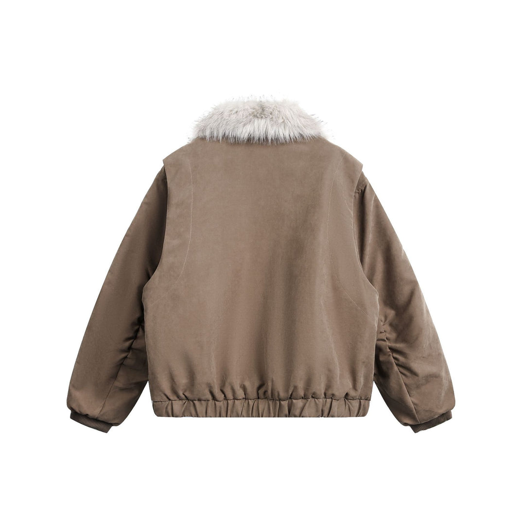 Women's short jacket in boxy cut with wide faux fur collar Mune Fashion