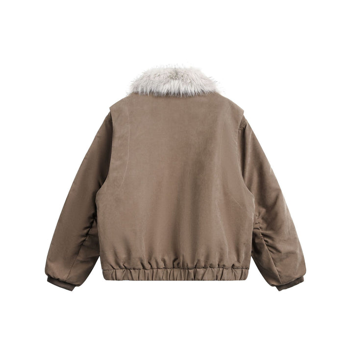 Women's short jacket in boxy cut with wide faux fur collar Mune Fashion
