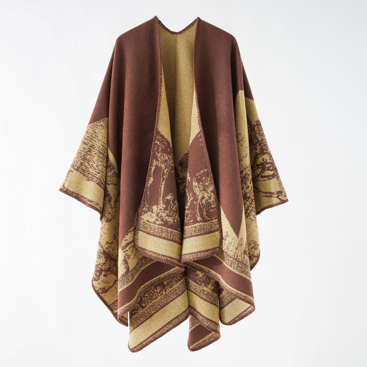 Ladies Jacquard wool blend wrap with open kimono fall and soft touch Mune Fashion