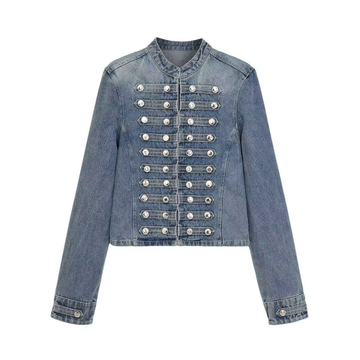 Women’s denim jacket in military style with row buttons and stand-up collar Mune Fashion