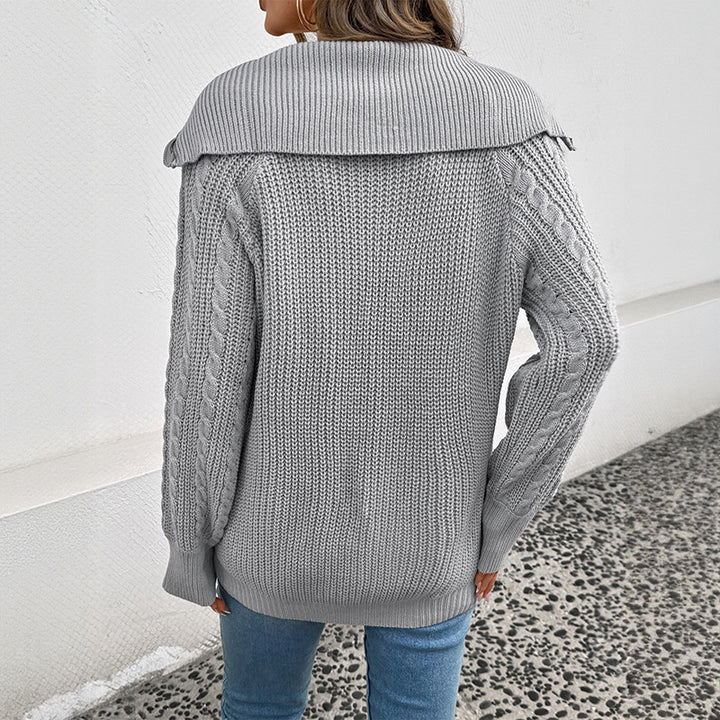 Women's knitted half-zip pullover with hood, cable structure & ribbed cuffs Mune Fashion