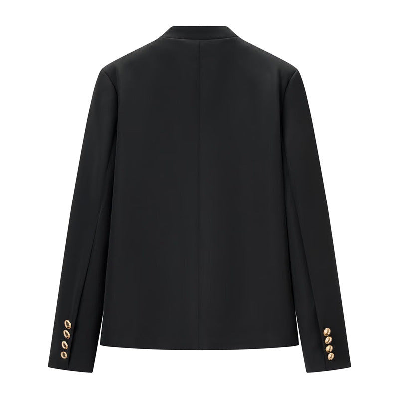 Women Military-Inspired Short Jacket with Stand-Up Collar and Golden Decorative Braid Mune Fashion