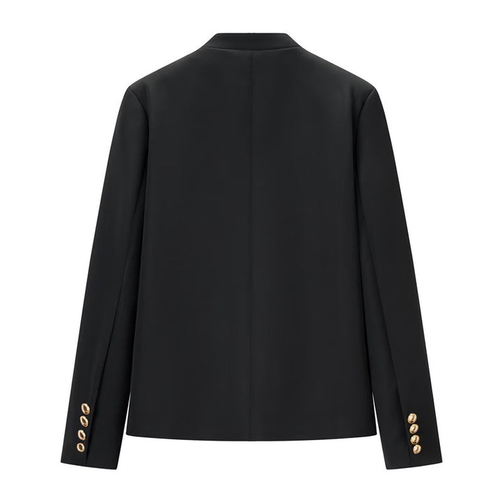 Women Military-Inspired Short Jacket with Stand-Up Collar and Golden Decorative Braid Mune Fashion