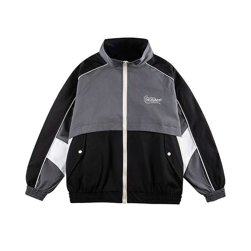 Unisex Classically Cut Track Jacket in Retro Sports Style with High Stand-Up Collar, Color Block Inserts and Elastic Hem Mune Fashion