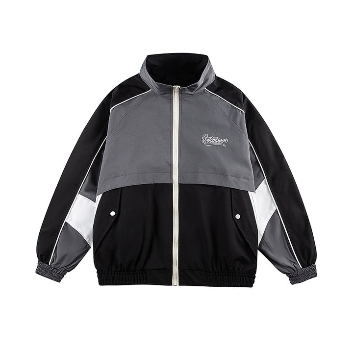 Unisex Classically Cut Track Jacket in Retro Sports Style with High Stand-Up Collar, Color Block Inserts and Elastic Hem Mune Fashion
