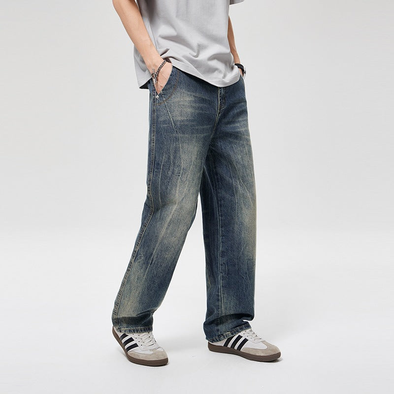 Men's baggy jeans in vintage wash with high waist, relaxed leg & subtle distressed look Mune Fashion