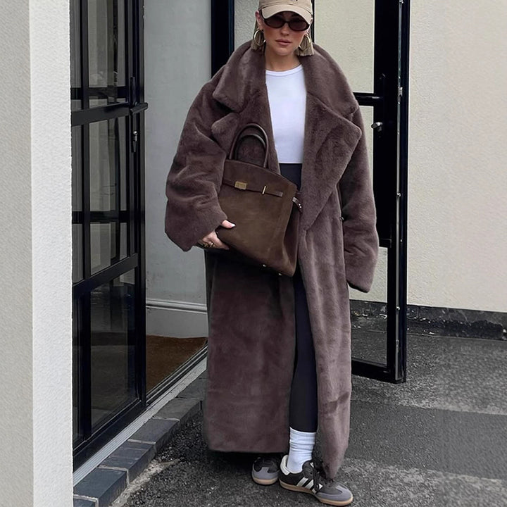 Women's Oversized Faux Fur Maxi Coat with Wide Lapels Mune Fashion