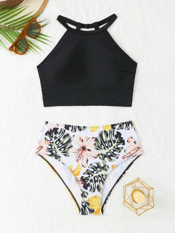Women's Sporty Bikini Set with High-Cut Bottom and Modern Back Mune Fashion