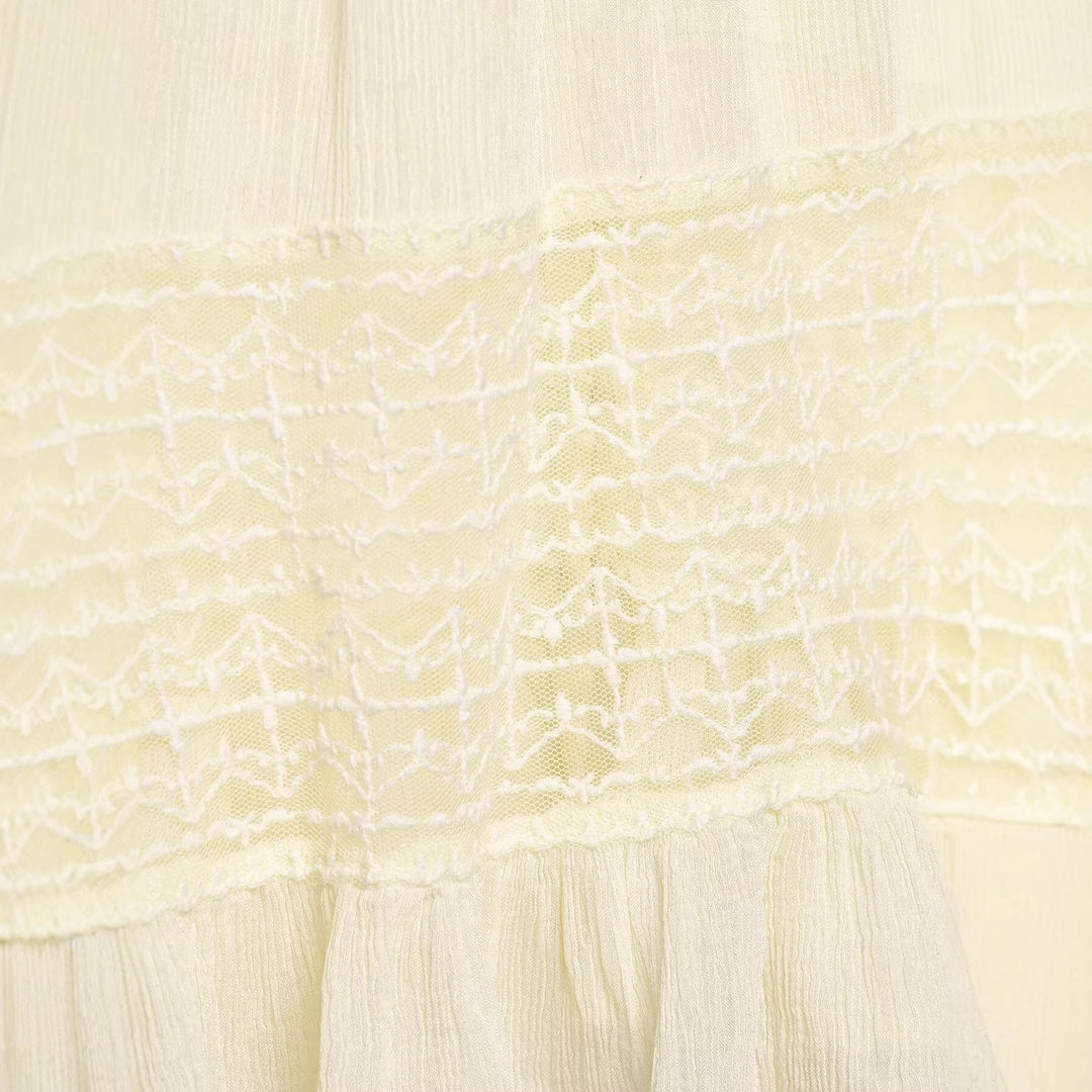 Women Light Blouse with V-Neck, Gathered Waist and Ruffle Hem