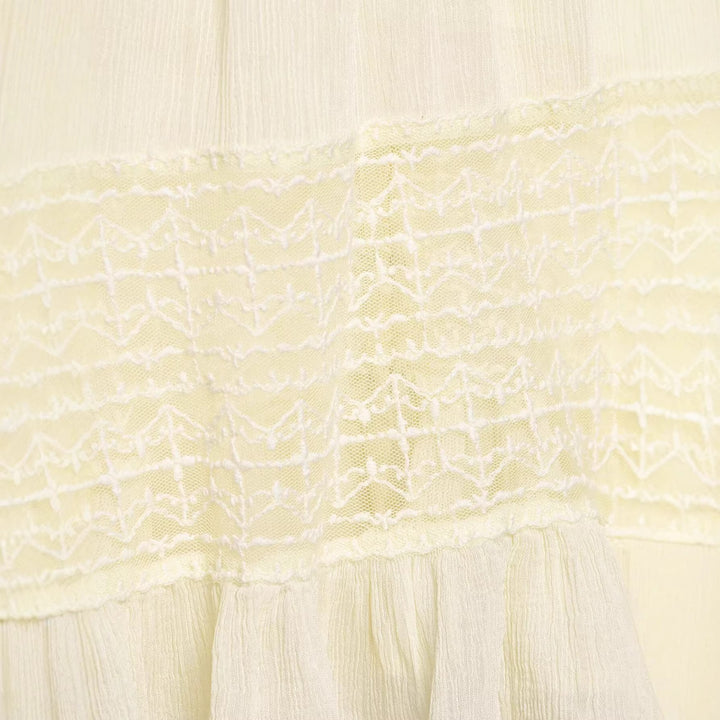 Women Light Blouse with V-Neck, Gathered Waist and Ruffle Hem