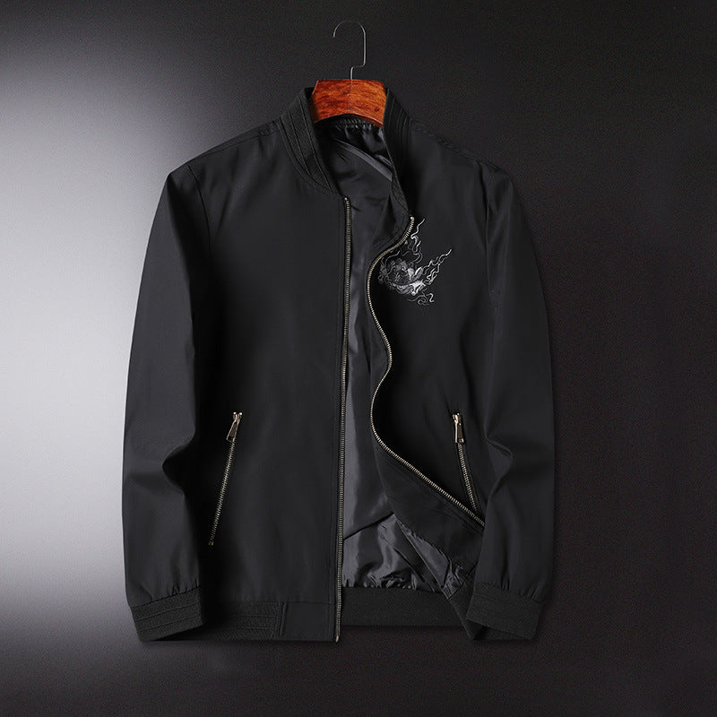 Men's bomber jacket with oriental tiger embroidery, lightweight microfiber outer layer and ribbed cuffs Mune Fashion