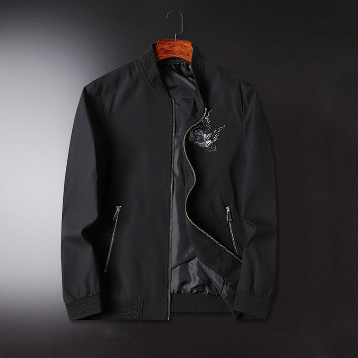 Men's bomber jacket with oriental tiger embroidery, lightweight microfiber outer layer and ribbed cuffs Mune Fashion