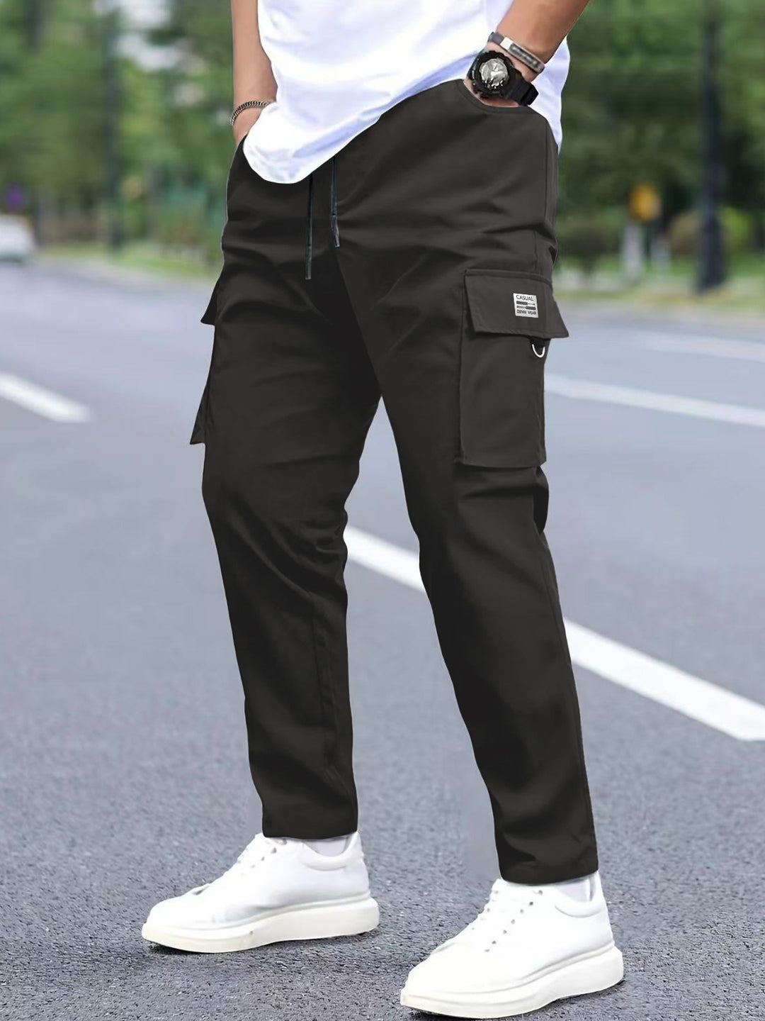 Men's Lightweight Technical Cargo Pants with Drawstring Waist, D-Ring & Large Flap Pockets Mune Fashion