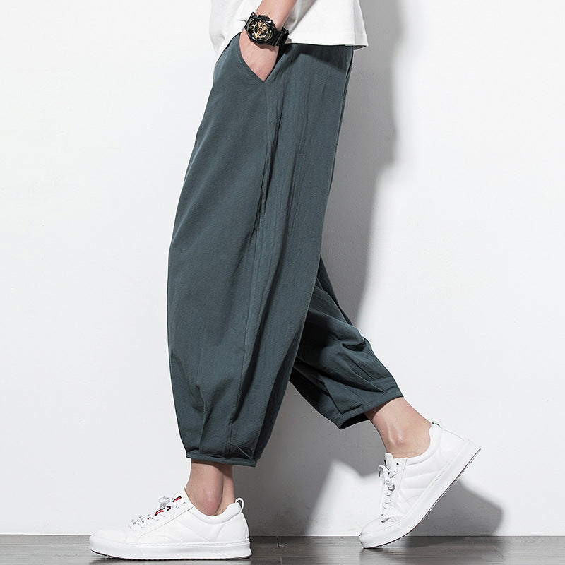 Men's Wide Harem Lounge Pants with Elastic Waistband and Gathered Ankle Cuffs Mune Fashion