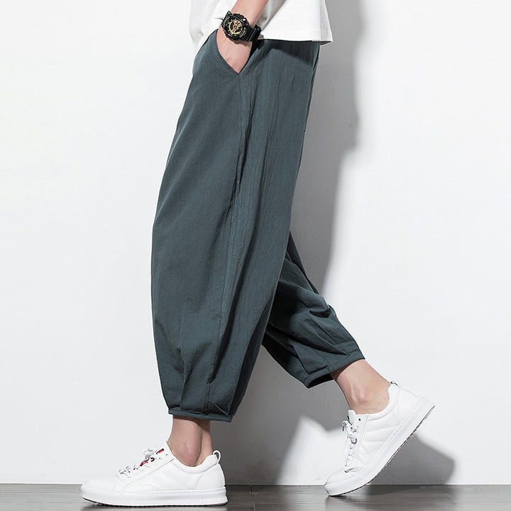 Men's Wide Harem Lounge Pants with Elastic Waistband and Gathered Ankle Cuffs Mune Fashion