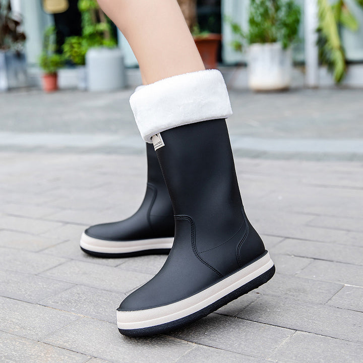 Women's Mid-Height Platform Rain Boots with Waterproof Full Rubber Construction Mune Fashion