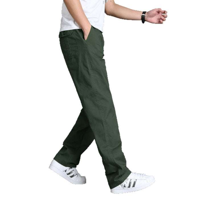 Men's Casual Canvas Chino Pants with Elastic Drawstring Waistband, Patch Pockets & Straight Leg Mune Fashion