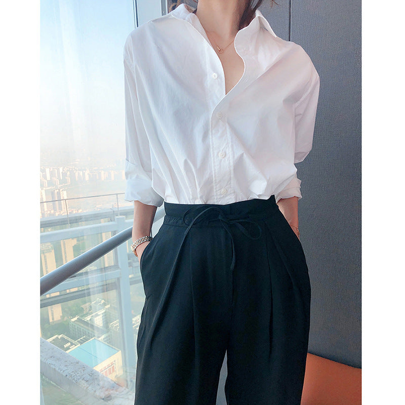 Women's Casual Oversized Shirt with Kent Collar and Relaxed Silhouette Mune Fashion