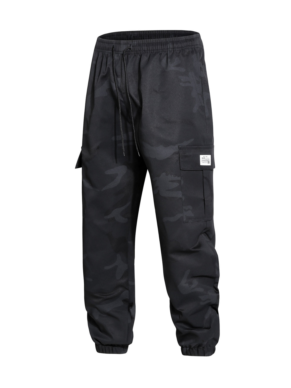 Men's cargo pants in jogger style with camouflage, drawstring waistband & elastic ankle cuffs Mune Fashion