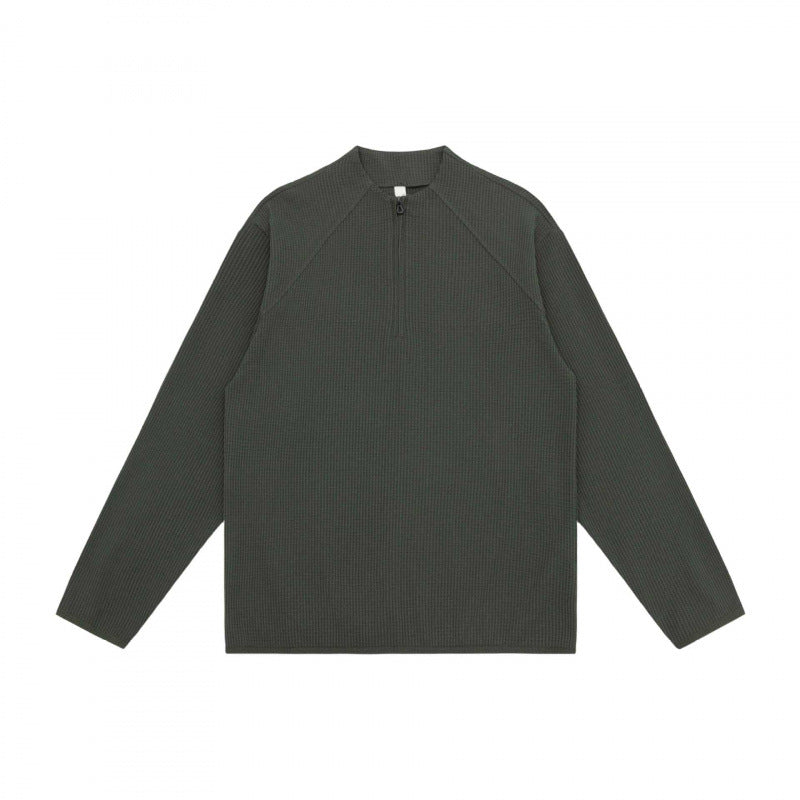 Unisex Waffle Knit Half-Zip Pullover with Raglan Sleeves Mune Fashion