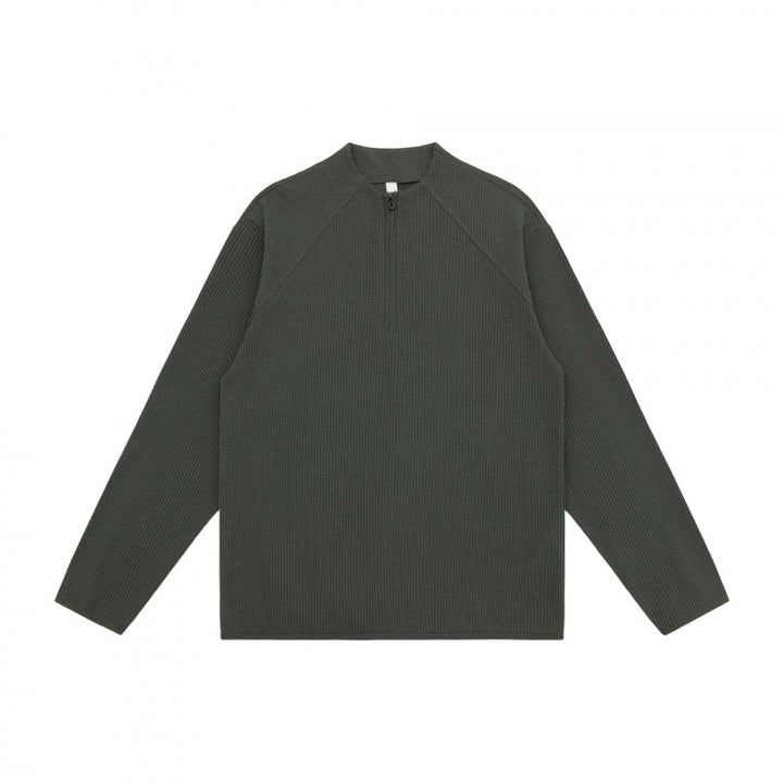 Unisex Waffle Knit Half-Zip Pullover with Raglan Sleeves Mune Fashion