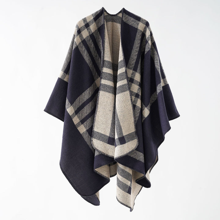 Women's Oversized Web Poncho in Boxy Kimono Cut with Geometric Check Structure Mune Fashion