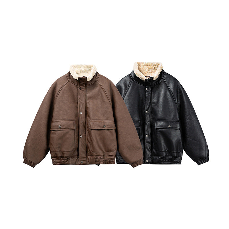 Men's short-cut velour blouson with sherpa collar and utility patch pockets Mune Fashion