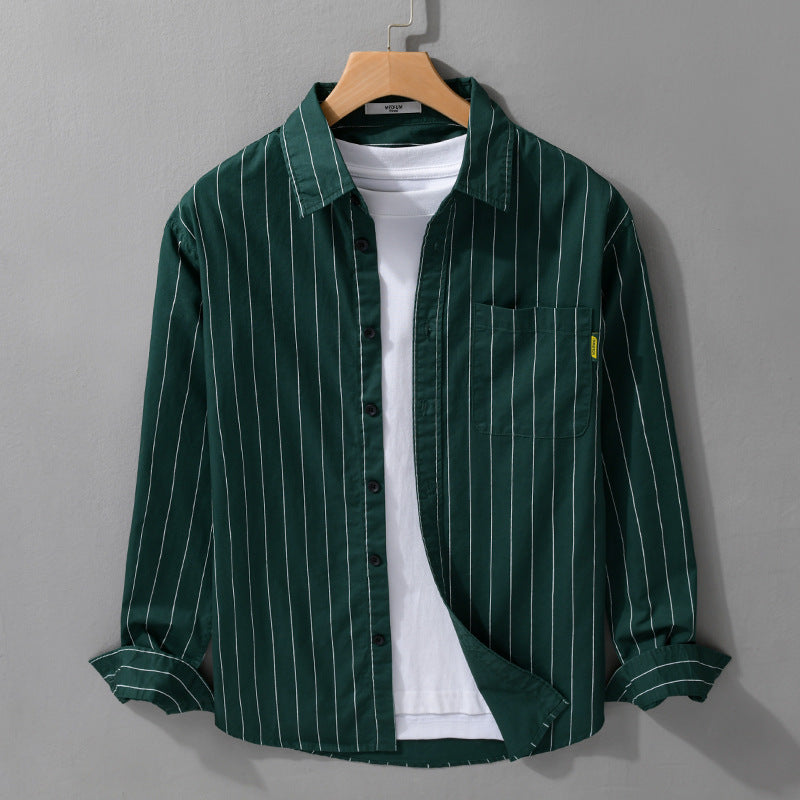 Men's Lightweight Long Sleeve Striped Shirt in Layered Look with Chest Pocket and Relaxed Fit Mune Fashion