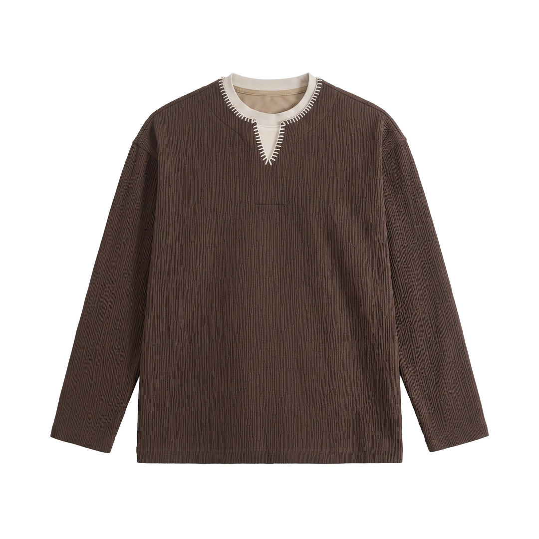 Men's Textured Sweatshirt Pullover with Layered Collar and Decorative Decorative Seam Mune Fashion
