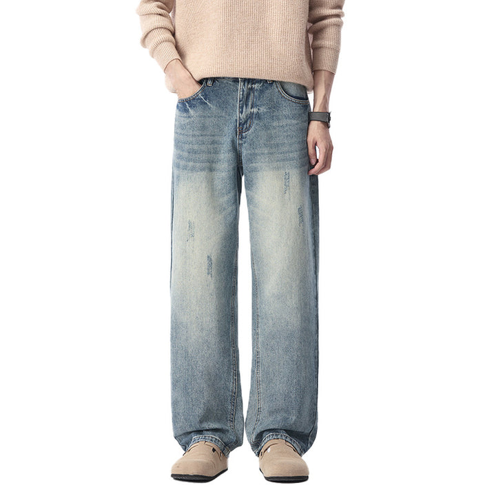 Men's relaxed denim trousers with extra wide leg, stone wash effect and subtle used details Mune Fashion