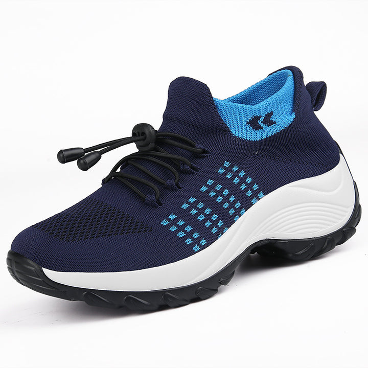 Women's knitted slip-on sneakers with quick lace, elastic shaft, and shock-absorbing platform sole Mune Fashion