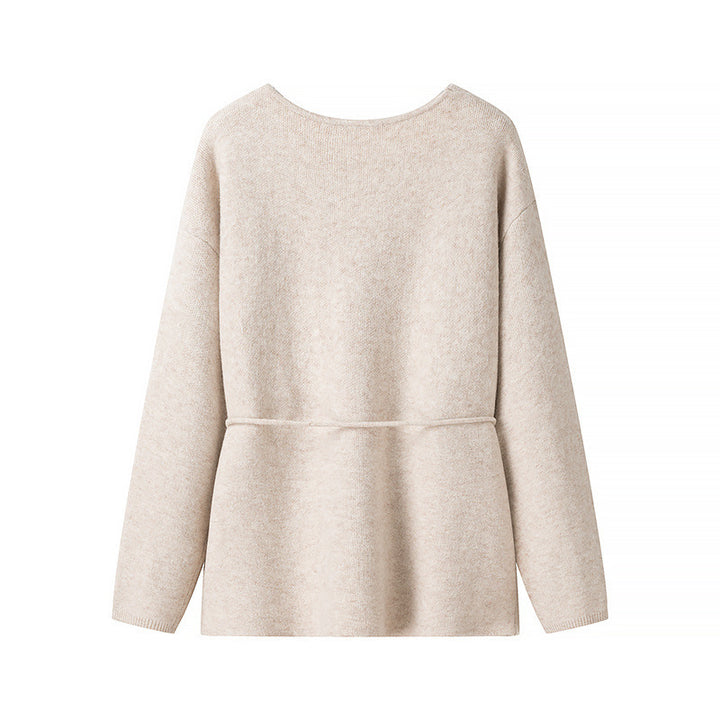 Women’s wrap cardigan made of chunky knit wool blend with V-neck and balloon sleeves Mune Fashion