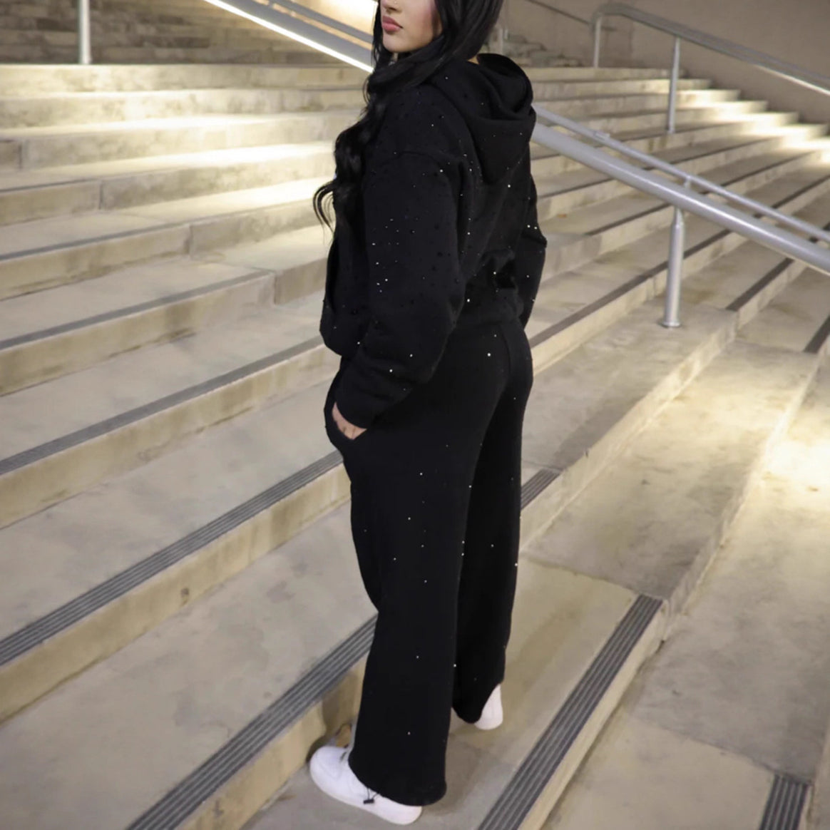 Women nan lounge pants with galaxy star print, straight leg, elastic comfort waistband, and gothic lettering Mune Fashion