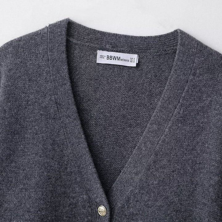 Women's Plus Size Wool Blend Cardigan with V-Neck, Gold Decorative Buttons and Flap Pockets Mune Fashion