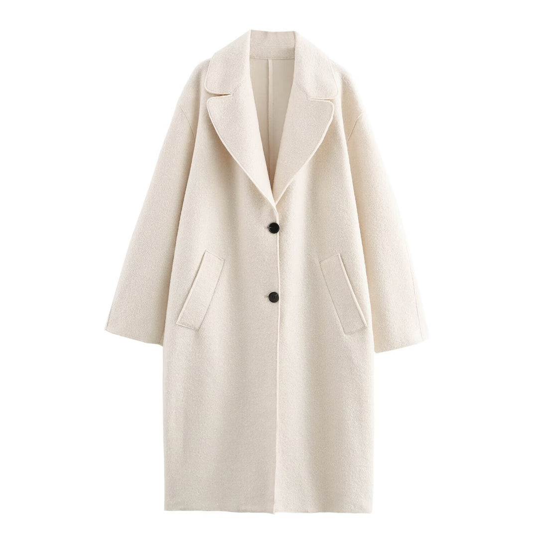 Ladies Oversized Single-breasted Walk Coat with Wide Lapels and Patch Pockets Mune Fashion