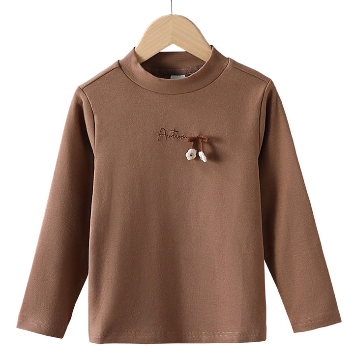Girls Long Sleeve Shirt with Elegant Stand Collar and Intricate Embroidery Mune Fashion