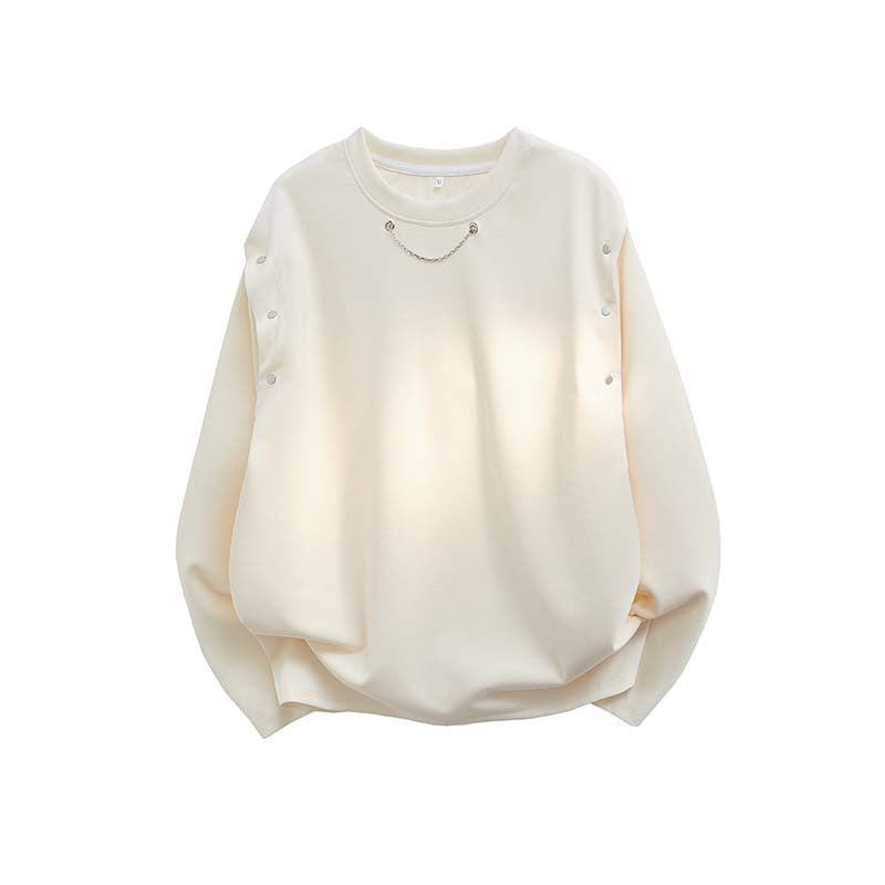 Women's Oversized Sweatshirt with Chain Detail and Snap Button Sleeve Opening Mune Fashion