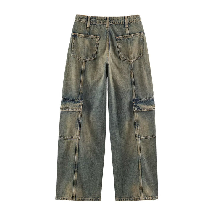 Women's cargo jeans with wide legs, high waist and patch thigh pockets Mune Fashion